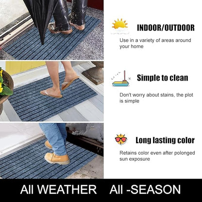Antenat 2-Pack Door Mat,Low Profile Indoor Outdoor Entryway Mats, Durable Floor Mats for Shoe,Front Door, Home,Patio, Camping, 19.7x39inches, 2-Pack Gray