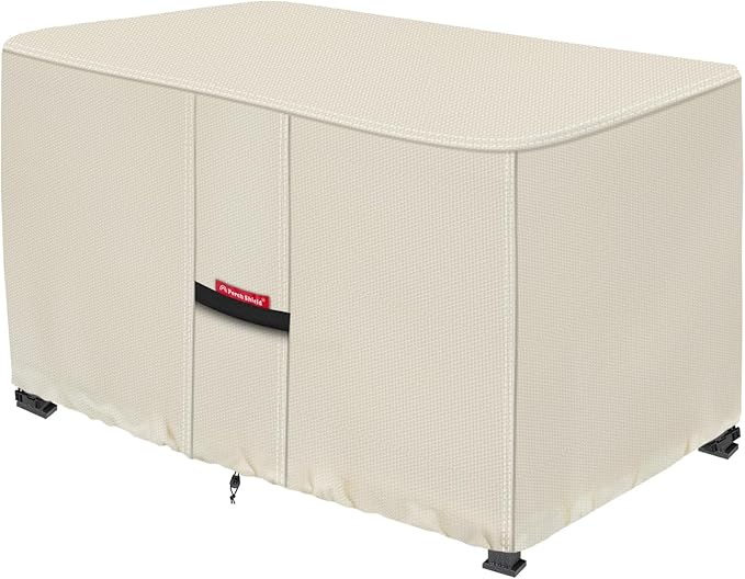 Porch Shield Patio Fire Pit Cover - Waterproof 600D Outdoor Rectangular Fire Table Cover Deck Box Protector - 44 x 26 inch, Beige