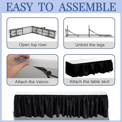 Bar Top Riser Tables Bar Riser with Skirt Mobile Folding Table Foldable Portable Risers for Banquet Events Home Party Picnics Restaurants(Table Not Included)(White,6 ft)