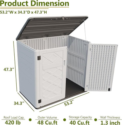 HOMSPARK Storage Shed Weather Resistance, Multi-Purpose Outdoor Storage Cabinet for Backyards and Patios, Horizontal Storage Shed for Lawnmower, Patio Accessories (Off-White, Large - 48 cu.ft)