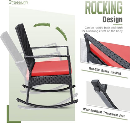 Greesum 3 Pieces Patio Furniture Set Outdoor Wicker Rocking Chairs - Image 4