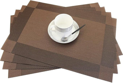 PIGCHCY Place Mats Heat-Resistant Non Slip Placemats Washable Easy to Clean Woven Vinyl Placemats for Dining Table (Set of 4, Brown)