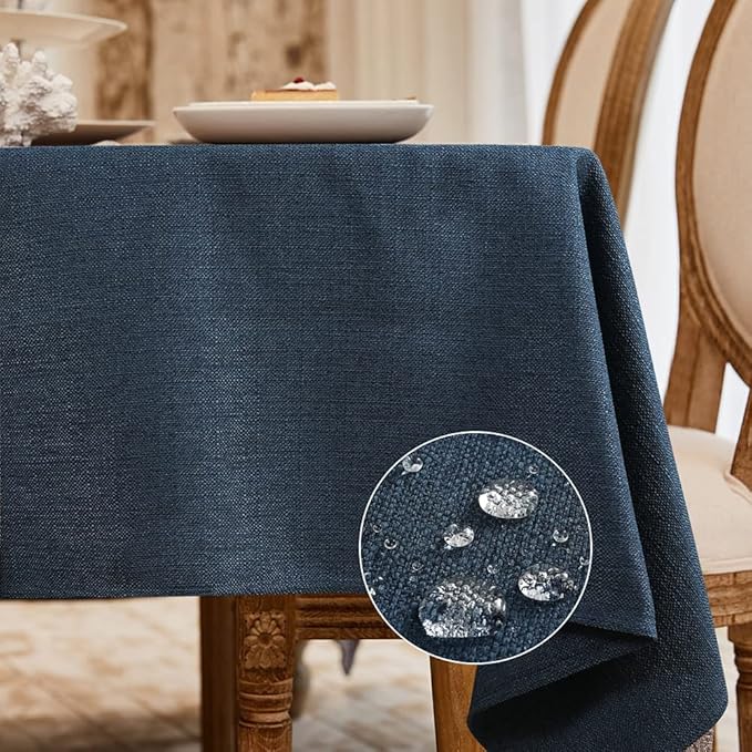 BALCONY & FALCON Rectangle Tablecloth Washable Wrinkle Resistant and Water Proof Table Cloth Decorative Linen Fabric Tablecloths for Dining Parties Kitchen Wedding and Outdoor Use (Navy Blue, 47x63)