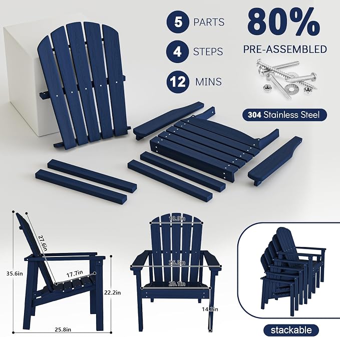 Compact Stackable Adirondack Chairs Set of 2, All-Weather - Image 6