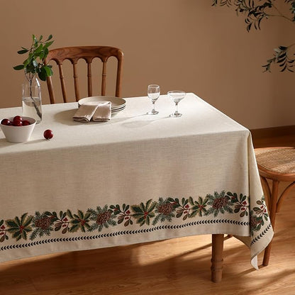 ISAENNE Designer Christmas Linen Table Cloth for Rectangle Table,Light Beige Western Tablecloth,Wrinkle Resistant Decor Tablecloths for Dining Thanksgiving Kitchen Christmas,55"*79"-Carol G