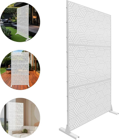 Outdoor Privacy Screen Freestanding, 36" W x 71.5" H Outdoor Decorative Screen Backyard Privacy Fence for Patio Garden Balcony Porch, White Rhombic Panels