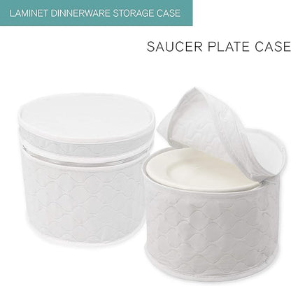 LAMINET 4 Piece Quilted Plate Storage Set - Holds Up to 48 Plates with Padded Inserts - WHITE