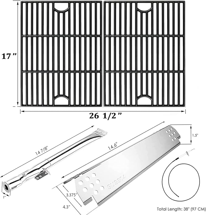 Hisencn Grill Parts for Home Depot Nexgrill 4 Burner 720-0830H, 720-0783E, 5 Burner 720-0888N, 720-0888 Gas Grill Models, 304 Stainless Steel Grill Burner, Heat Plate, Cast Iron Grill Grates