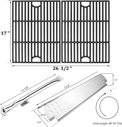 Hisencn Grill Parts for Home Depot Nexgrill 4 Burner 720-0830H, 720-0783E, 5 Burner 720-0888N, 720-0888 Gas Grill Models, 304 Stainless Steel Grill Burner, Heat Plate, Cast Iron Grill Grates