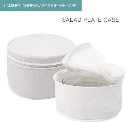 LAMINET 4 Piece Quilted Plate Storage Set - Holds Up to 48 Plates with Padded Inserts - WHITE