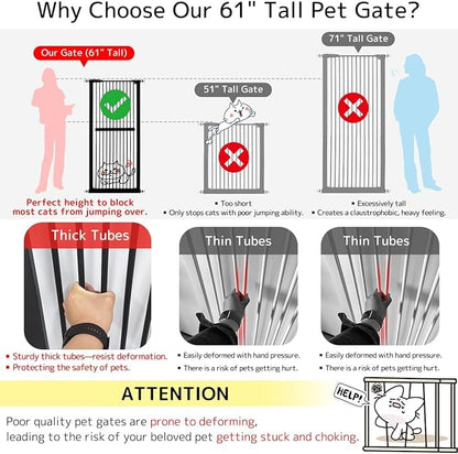 Lumizone Extra Tall Cat Gate 61.02" High Pressure Mounted Extra Wide 26.38"-30.11" (17Sizes) 1.37" Gap No Drilling Auto-Close Tall Pet Gate for Dogs (Black, 26.38"-30.11" W)