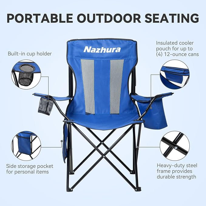 Nazhura 4 Pack Outdoor Camping Chairs Folding/Foldable/Portable - Image 4