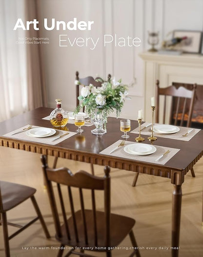 Leetaltree Beige Placemats Set of 6 - Heat Resistant Non-Slip Place mats for Dining Table, Washable Durable PVC Vinyl Woven Table Mats(Beige, 6)