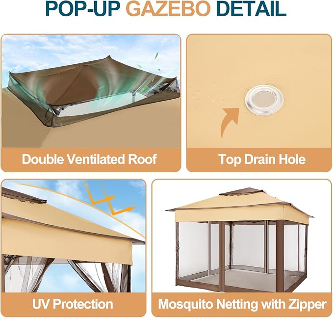 COBIZI 11x11 Pop Up Gazebo Canopy Tent Outdoor Gazebo Waterproof Upgrade Easy - Image 7