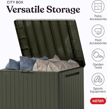 Keter City 30 Gal Outdoor Storage Box and Patio Side Table | Taupe, Weatherproof - Image 5