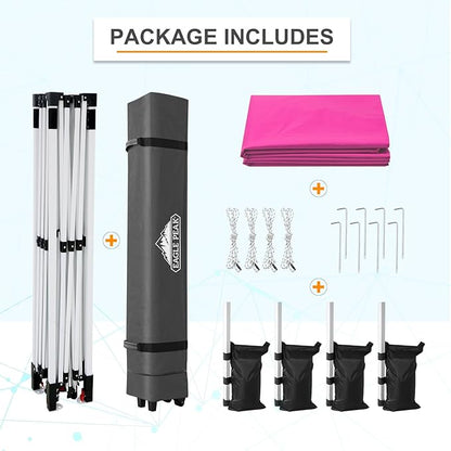 EAGLE PEAK Pop Up Canopy Tent with Wheeled Carry Bag, 8 Stakes, 4 Ropes, 4 Weight Bags, Easy Set Up Tent Canopy, 12x12 ft, 144sqft of Shade, Pink