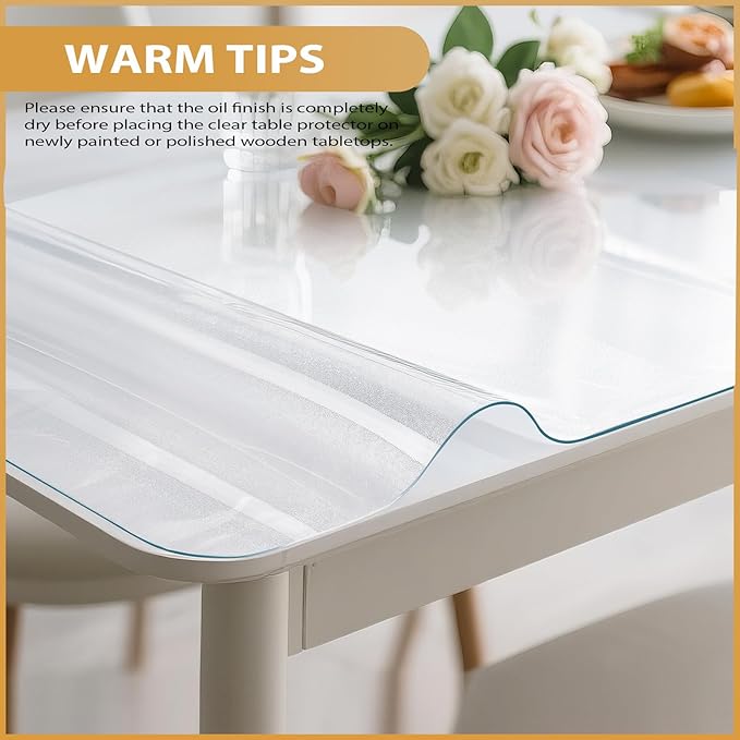Frosted Table Protector 40 x 80 Inch, 1.9mm Thick Waterproof PVC Plastic Table Cover, Durable Table Pad for Dining Room, Kitchen, Writing Desk, and Coffee Tables