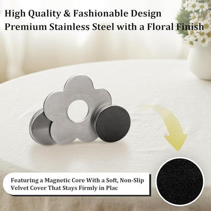 8 Pcs Magnetic Weights for Tablecloths, Stainless Steel Pendants Flower Shaped Windproof Magnetic Weights for Outdoor Curtains, Outdoor Tablecloths