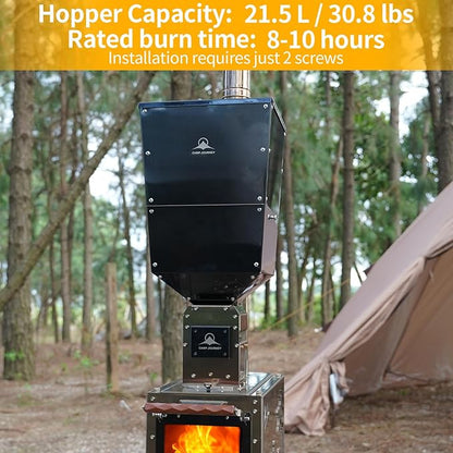M8 Pellet Stove Pro with Pellet Burner/Oven/Base/Camping Table—Portable Stainless Steel IGT Hot Tent Stove, Includes 6 Chimney Pipes, Suitable for Outdoor Camping and Cooking