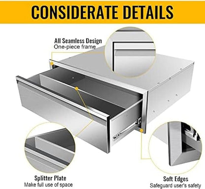 Pull Out Trash Drawer, Lower Sliding Rails Stainless Steel Roll Out Trash Bin Pull Out Tray With Handle For Outdoor Kitchen BBQ Island Grill Station,Single Drawer