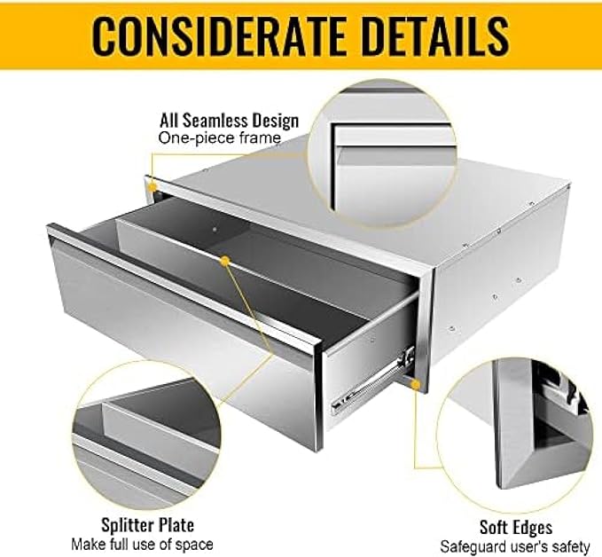 Outdoor Kitchen Stainless Steel Triple Access BBQ Drawers With Handle For BBQ Island Patio Grill Station,Single Drawer