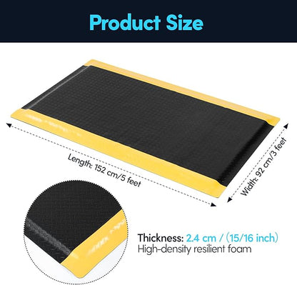 3 x 5 FT Anti Fatigue Mats Industrial 15/16 Inch Thick Soft Sponge Ergonomic Mat Durable Heavy Duty Diamond Plate Work Mat for Standing Non Slip Industrial Grade Floor Mat for Leg & Back Pain
