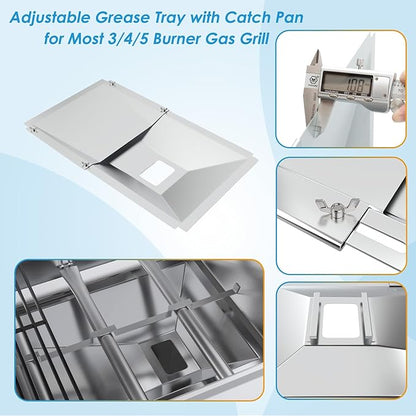 Universal Grease Tray with Catch Pan for Nexgrill Replacement Parts 720-0830H 720-0882A, Charbroil, Dyna Glo, Kenmore, Expect Grill, Drip Pan for 3/4/5 Burner Gas Grill