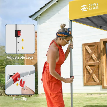 CROWN SHADES 10x10 Pop Up Canopy with 1 Side Wall - Beach Tent with One Push Setup - Outdoor Sun Shade for Events, Parties, Camping - Gazebo with STO-N-Go Cover Bag (Yellow)