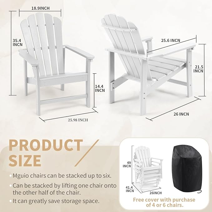 Oversized Stackable Adirondack Chair Set of 2, HDPE Fire Pit Chair | All-Weather - Image 3