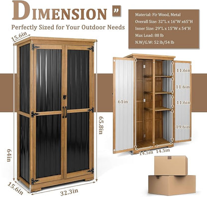 Outdoor Storage Cabinet Weatherproof, Wood & Metal Shed - Image 2