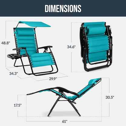 Best Choice Products Oversized Padded Zero Gravity Chair w/Canopy Headrest Cup - Image 2