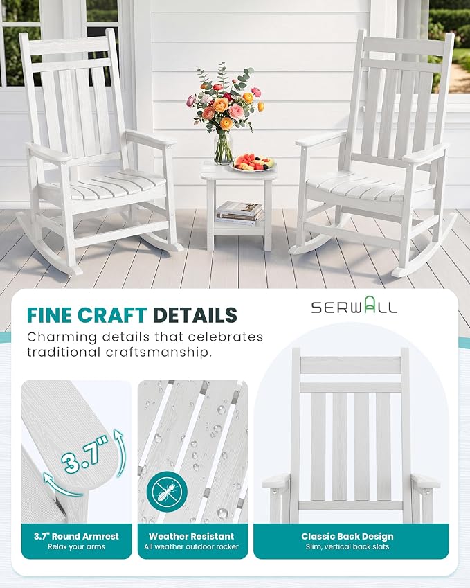 SERWALL Outdoor Rocking Chair Set of 2, Oversized Rocker - Image 6