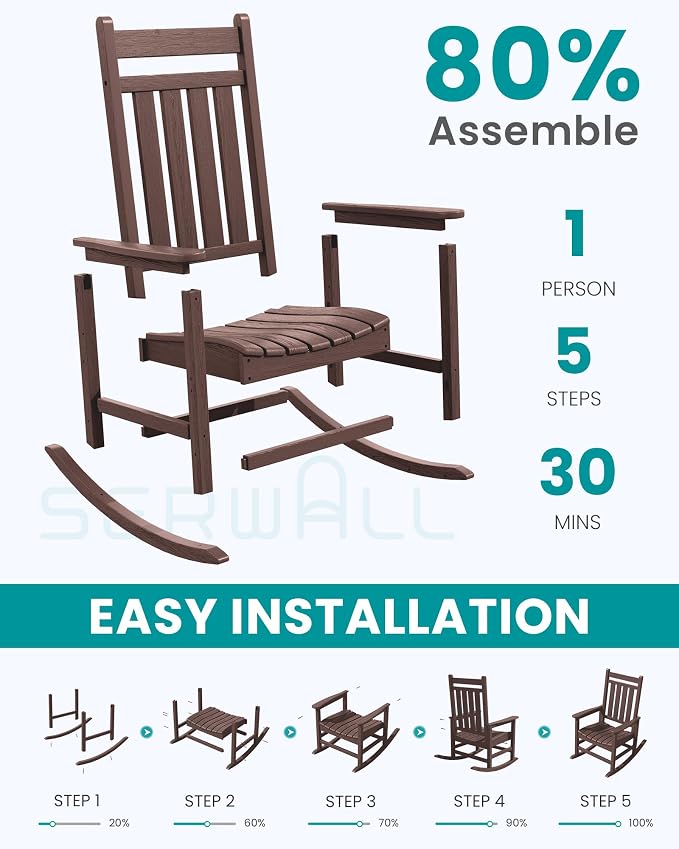 SERWALL Outdoor Rocking Chair Set of 2, Oversized Rocker - Image 6