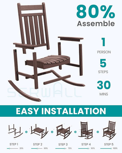 SERWALL Outdoor Rocking Chair Set of 2, Oversized Rocker - Image 6
