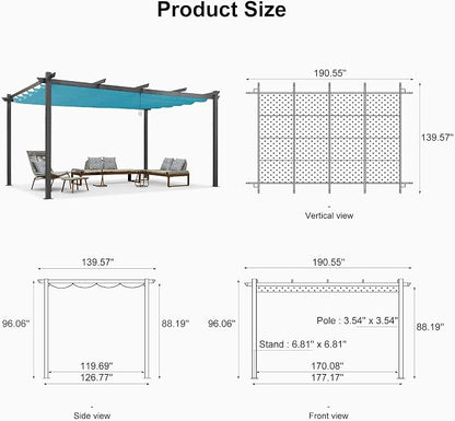 PURPLE LEAF Outdoor Pergola Retractable Aluminum 12' x 16', Turquoise Blue | - Image 7