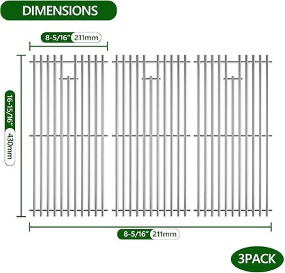 Grill Grates for Charbroil Advantage 4 Burner 463343015 463344015 463344116 463240015 Gas2coal 463340516, Replacement Parts for CharBroil G460-0500-w1, G530-b700-w1, 16-15/16inch, Stainless Steel