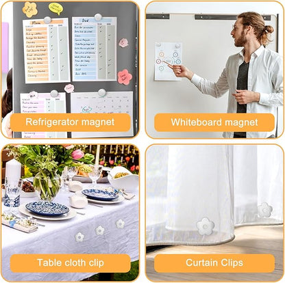 12 PCS Flower Shaped Outdoor Tablecloth Weights, Stainless Steel Table Weights for Tablecloths Windproof Magnetic Clips for Picnic Wedding Party Decor