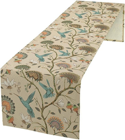 Floral Bird Table Runner,Vintage Boho Flower Birds Print William Morris Style Table Runner for Kitchen Dining Table Holiday Home Party Decor 13x70in