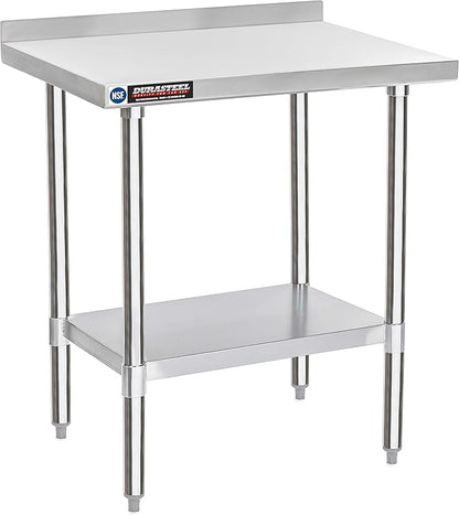 DuraSteel NSF Commercial Kitchen Table - 24 x 30 Inch Cooking Prep Stainless Steel Kitchen Island Workstation w/ Adjustable Under Shelf - Heavy Metal Backsplash Workbench For Restaurant, Home, Garage