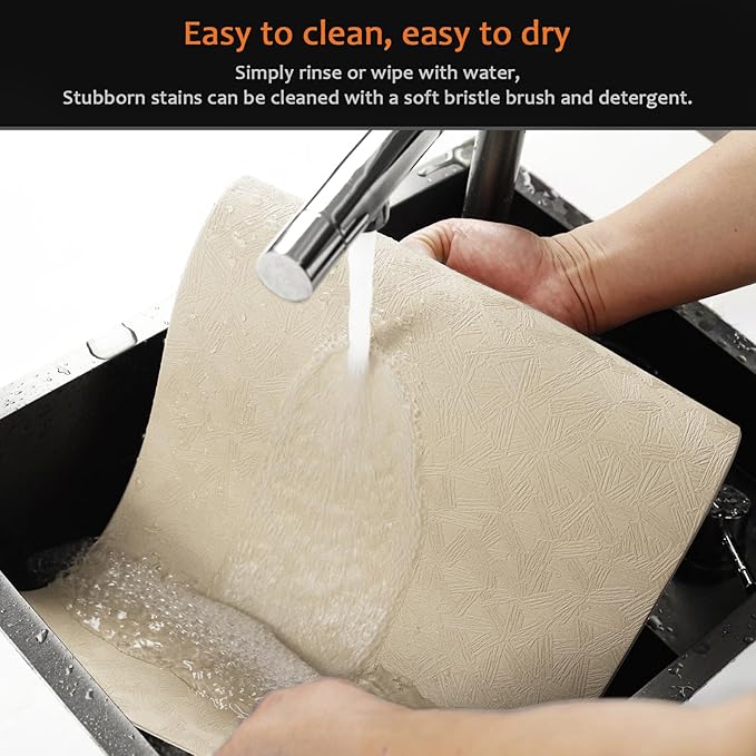 Vinyl Placemats Set of 6 Faux Leather 100% Waterproof Wipeable Washable Place Mats Heat Resistant Easy Clean Non-Slip Table Mats for Indoor Outdoor. (6,Beige)