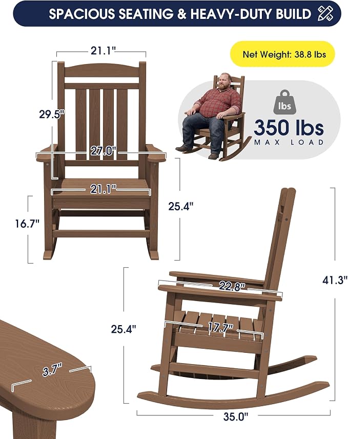 Oversized Outdoor Rocking Chairs Set of 4, HDPE Porch Rocker - Image 3