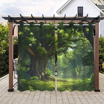 Nature Theme Waterproof Outdoor Curtains for Patio,Forest Pattern,Privacy, Grommet Curtains for Patio, Pergola, Porch, Deck, Lanai, and Cabana,2 Panels,W36 x L84,Green