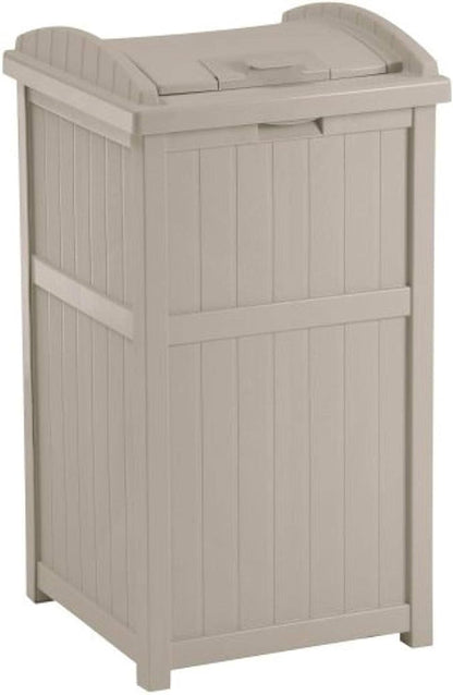Suncast 33 Gallon Trash Hideaway Easy Assembly Durable Plastic Garbage Container with Wood Look Design, 1 Beige and Brown (2 Pack)