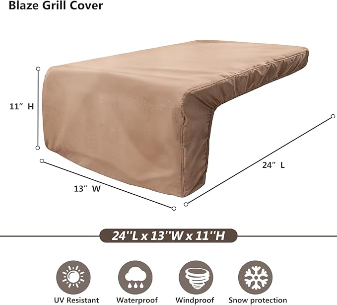 Cover for Blaze Premium LTE Built-in Double Side Burners - 2SBBICV,Heavy Duty 600D Waterproof Outdoor Grill Burner Cover with Plush Lining,Suitable 24''L x 13''W x 11''H,Khaki