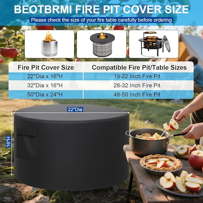 Fire Pit Cover, Upgraded Cover for Smokeless Fire Pit, Waterproof & UV Resistant, 22" D x 16" H Fits 19"- 22" Fire Pit