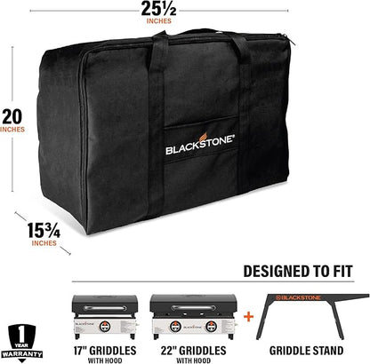 BLACKSTONE Tabletop Griddle Carry Bag – Fits 17" & 22" Tabletop Griddle – Portable BBQ Grill Griddle Carry Bag for Travel - 600D Heavy Duty Weather-Resistant Cover Accessories – 5035