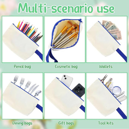 Sanwuta 24 Pcs Canvas Tote Bags Bulk with Zipper Cosmetic Bags 18.5" Cotton Canvas Bag with Handles Reusable Shopping Bags
