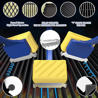 Blue Grill Brush Bristle Free, Replaceable BBQ Cleaning Head Accessories Cleaner, Yellow Wavy Pad Perfect for Stainless Steel, Porcelain, Cast Iron Grates Round Rectangle Grates