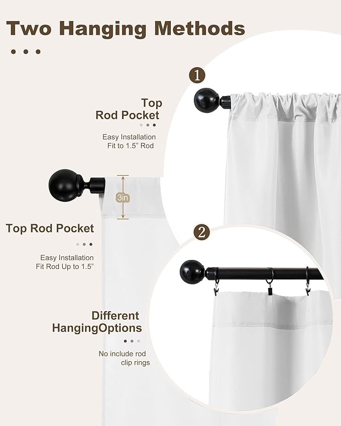 Outdoor Curtains for Patio Waterproof Rod Pocket 8 Pcs 54x84 Inch White | - Image 3