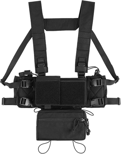 Tactical Chest Rig, MOLLE Compatible Plate Carrier System, 5.56/7.62 Mag Pouches, Detachable Panels